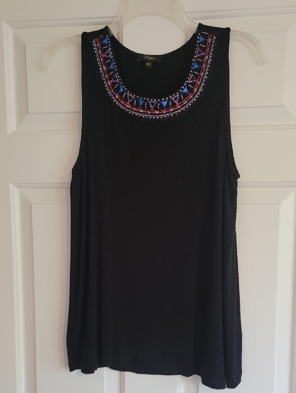 Cupio Black Tank with Multicolor Beaded Neckline